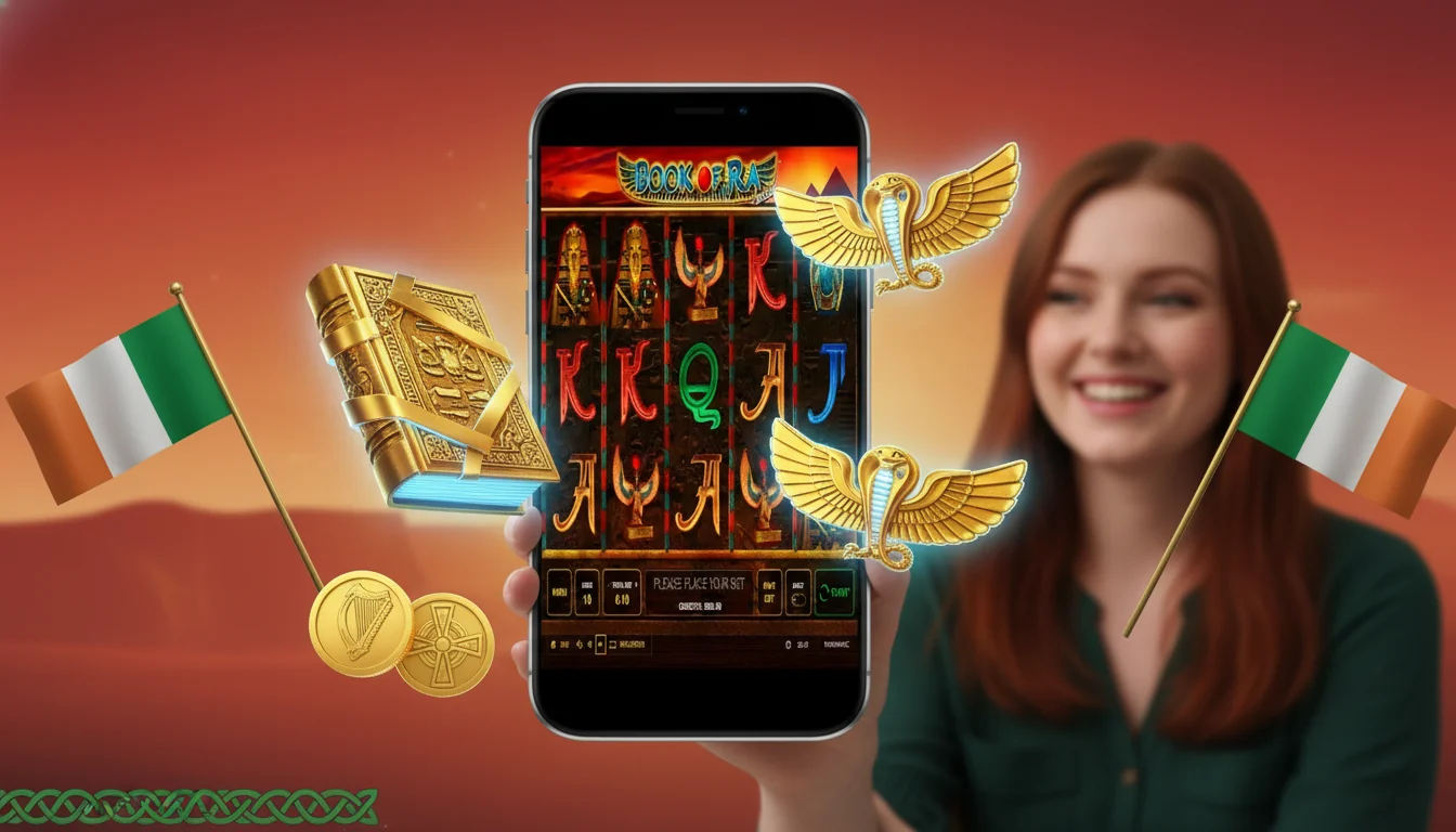 Book Of Ra base game interface with Explorer and Pharaoh symbols on the reels, line stake controls and paylines selector visible