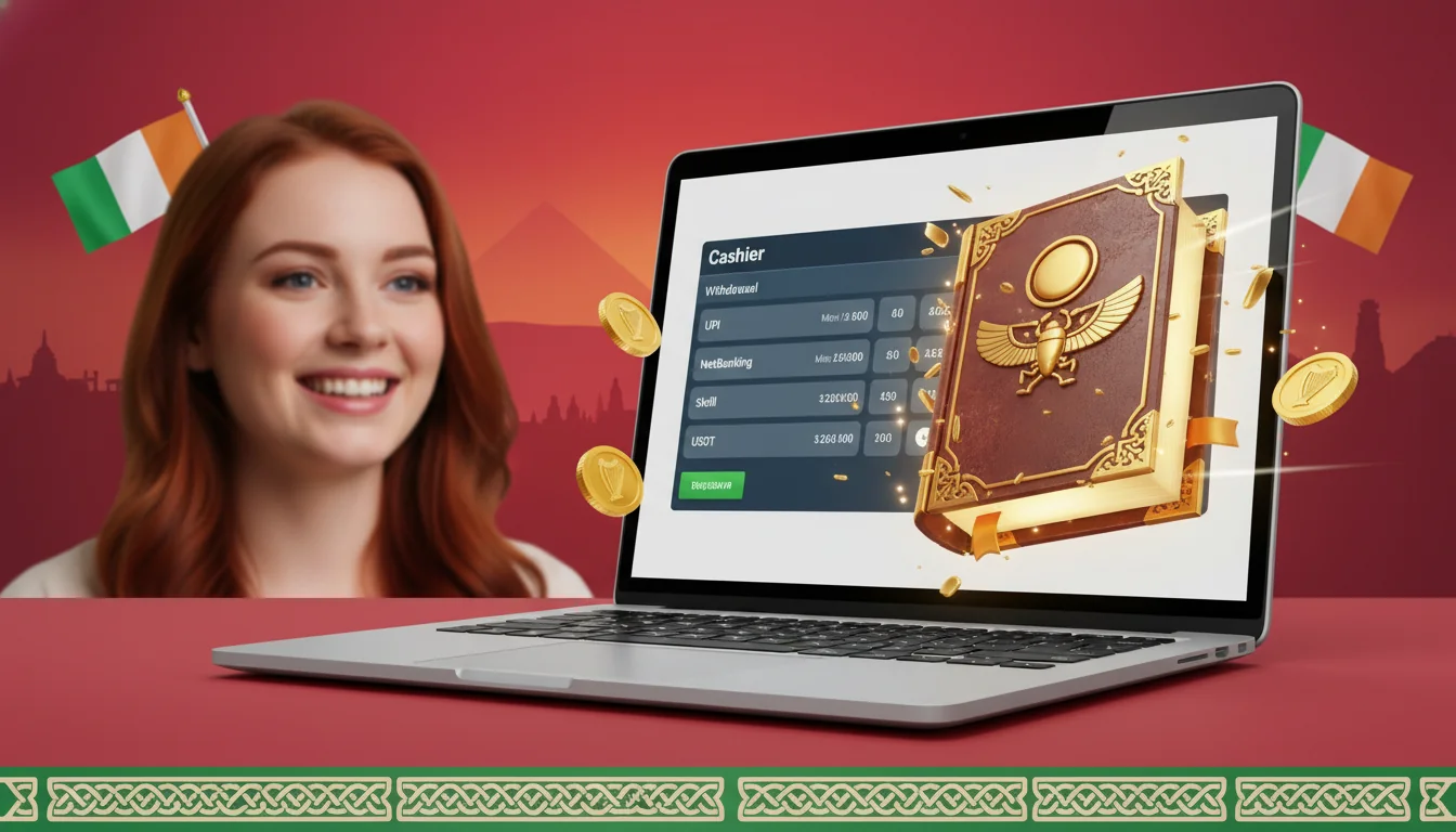 Cashier screen at an Irish-facing Novomatic casino showing Visa, Skrill, Neteller, PayPal and crypto options side by side with their stated 